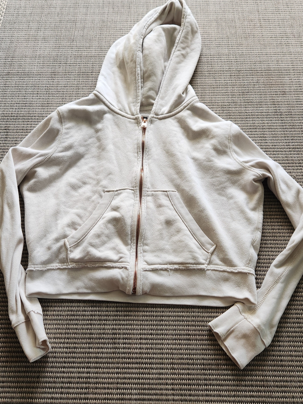Abercrombie & Fitch Womens Small Cream Cropped Full Zip Hoodie Rose Gold Zipper